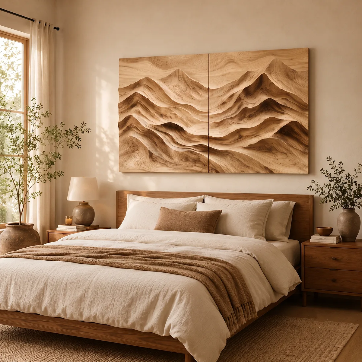 Wood Mountain Landscape Wall Art | Modern Carved Wooden Wall Decor for Living Room, Bedroom & Office TT006-3487