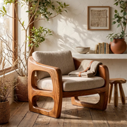 Modern Solid Wood Lounge Chair | Sculptural Wooden Accent Chair with Open Arm Design TT006-1322