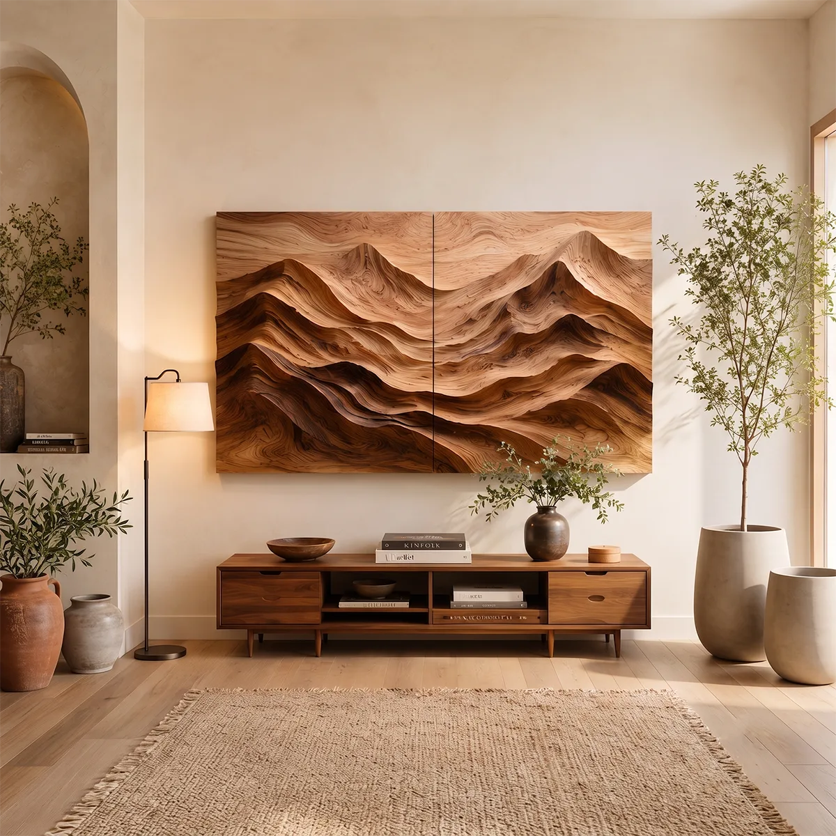 Wood Mountain Landscape Wall Art | Modern Carved Wooden Wall Decor for Living Room, Bedroom & Office TT006-3487