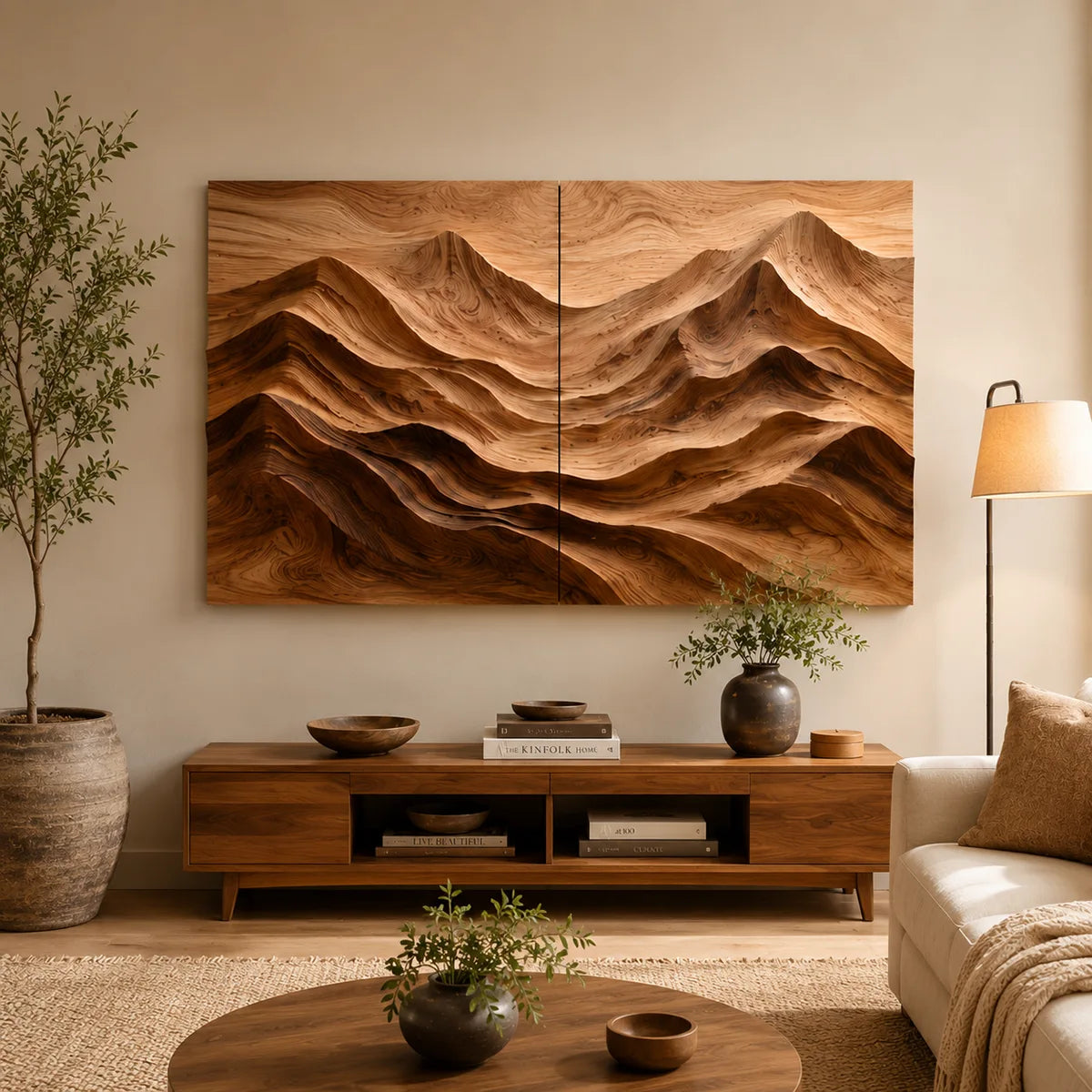 Wood Mountain Landscape Wall Art | Modern Carved Wooden Wall Decor for Living Room, Bedroom & Office TT006-3487