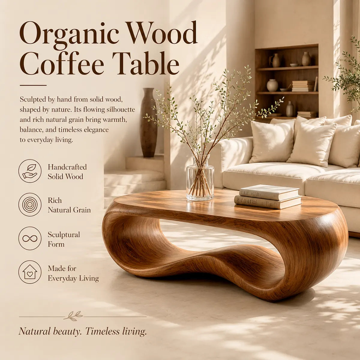 Modern Oval Coffee Table | Sculptural Waterfall Center Table for Contemporary Living Room TT006-2927