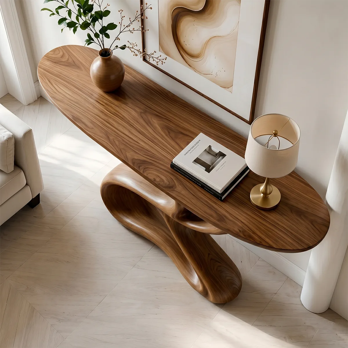 Solid Wood Console Table | Sculptural Living Room Furniture