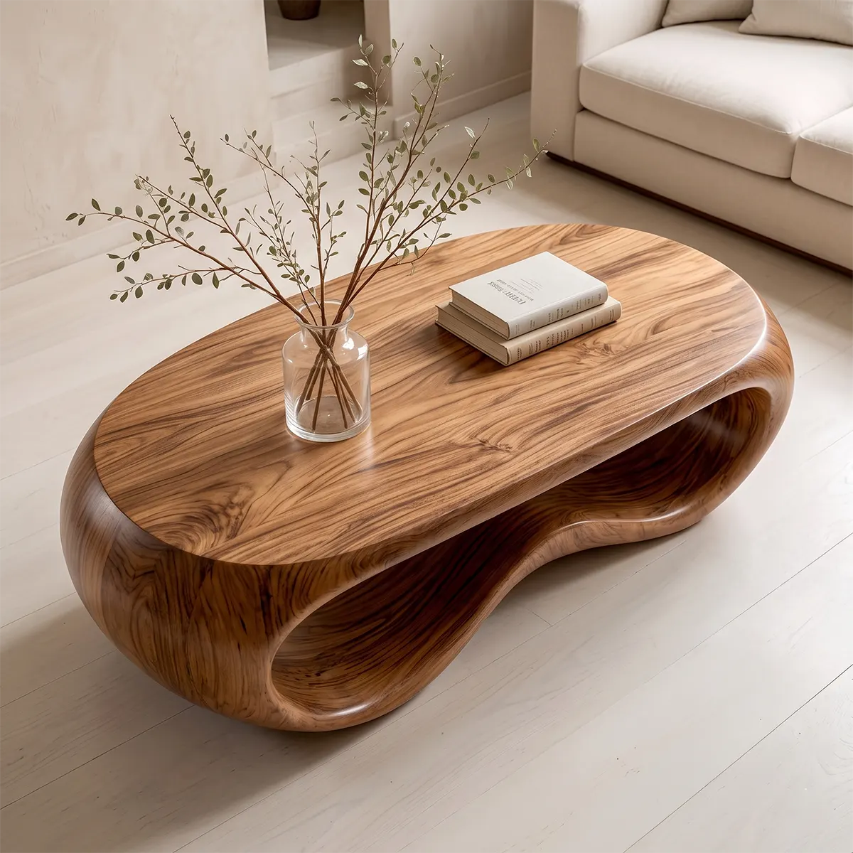 Modern Oval Coffee Table | Sculptural Waterfall Center Table for Contemporary Living Room TT006-2927