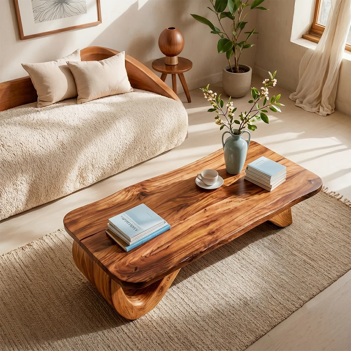 Sculptural Solid Wood Coffee Table – Handcrafted Organic Modern Center Table