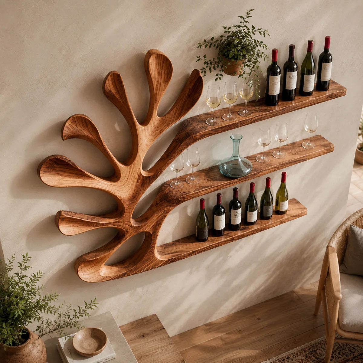 Canopy Reach Solid Wood Wall Wine Rack for Modern Dining Rooms & Wine Lovers TT006-2586
