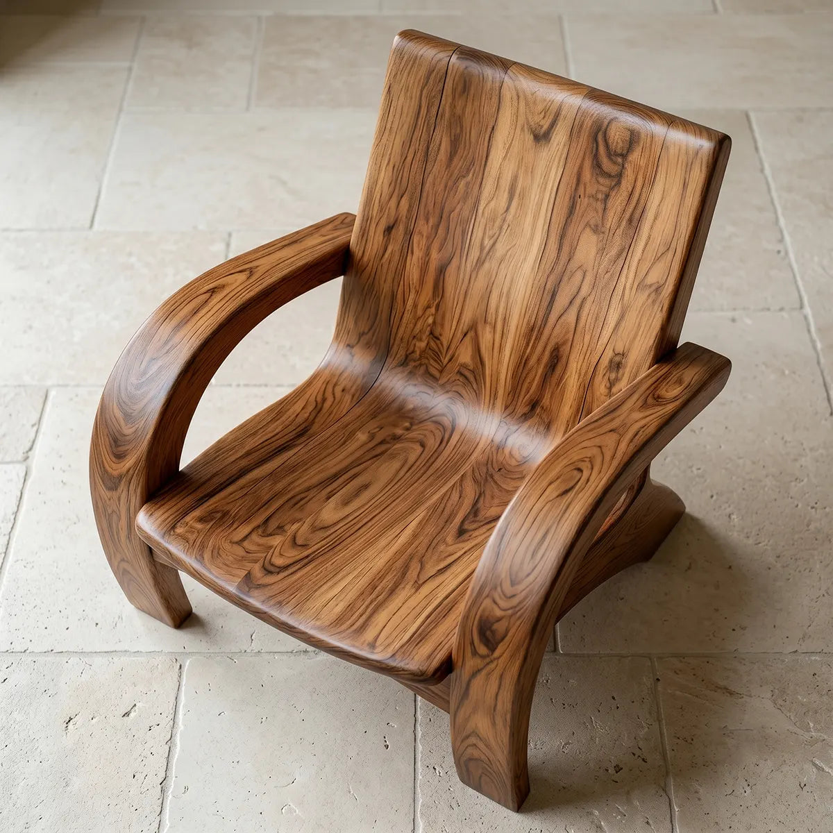 Handcrafted Solid Wood Lounge Armchair Sculptural Accent Chair