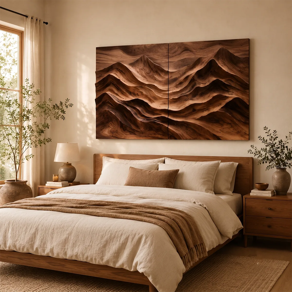 Wood Mountain Landscape Wall Art | Modern Carved Wooden Wall Decor for Living Room, Bedroom & Office TT006-3487