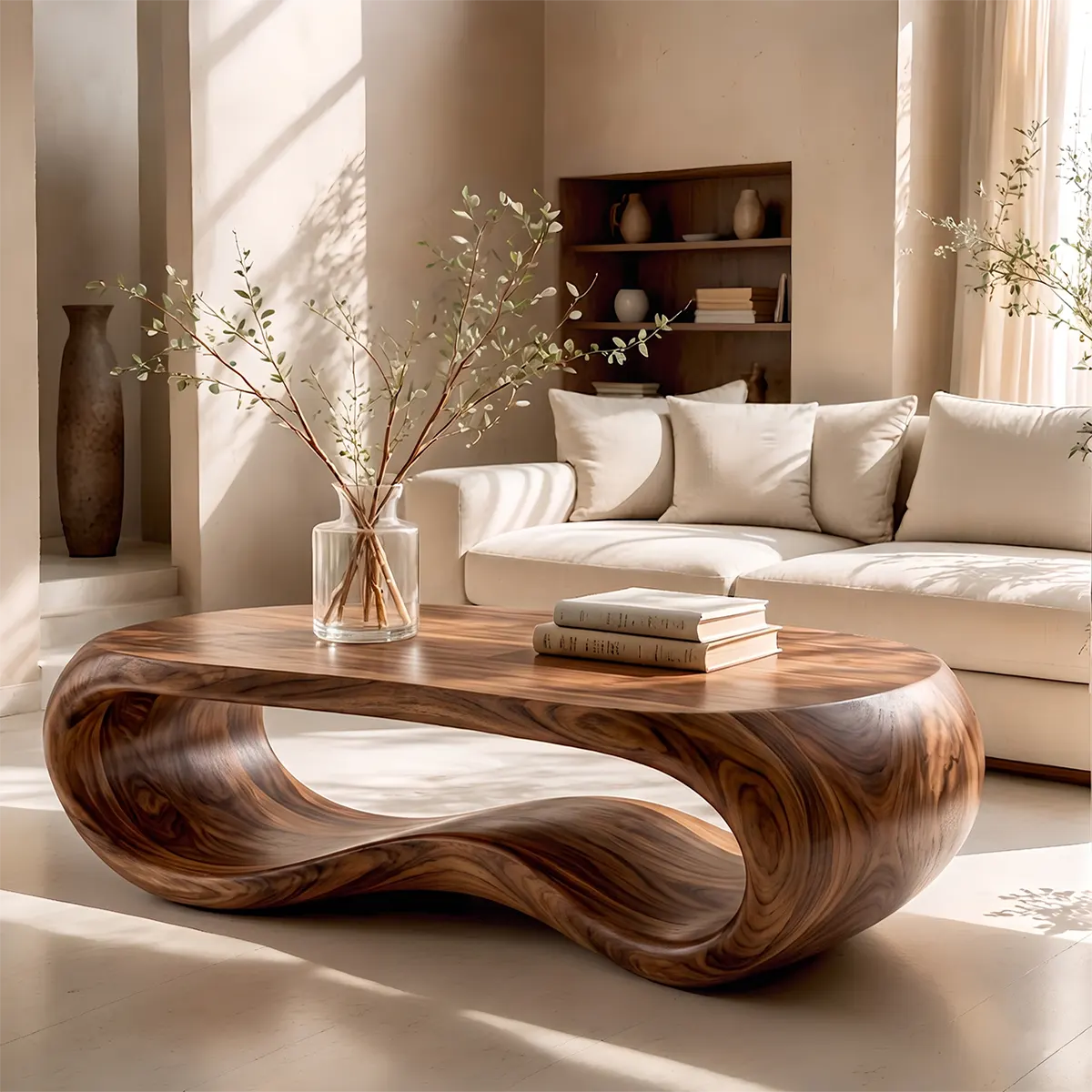 Modern Oval Coffee Table | Sculptural Waterfall Center Table for Contemporary Living Room TT006-2927