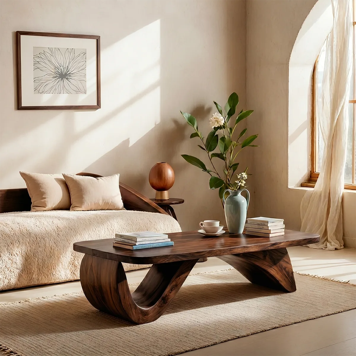 Sculptural Solid Wood Coffee Table – Handcrafted Organic Modern Center Table
