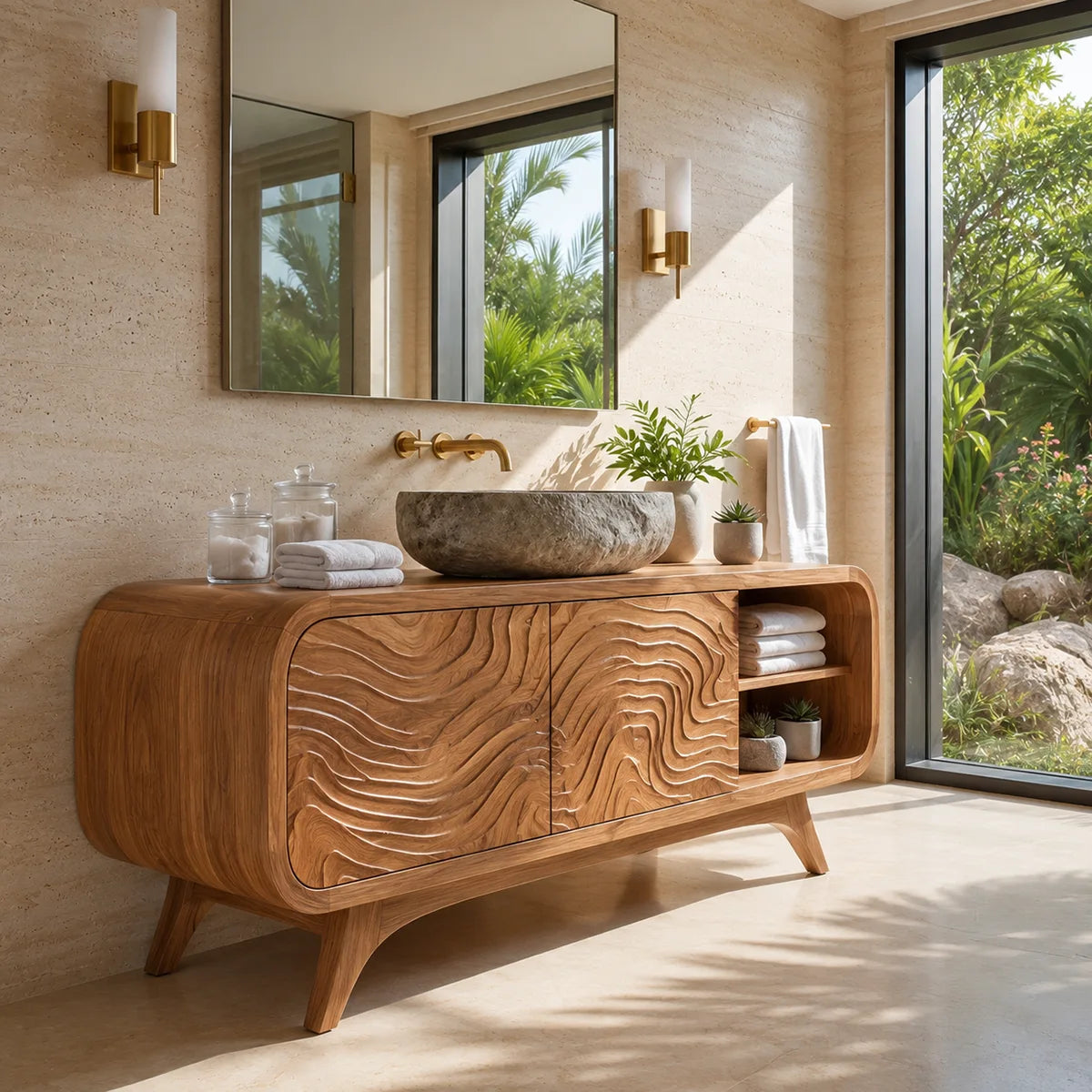 Organic Wave Single Sink Bathroom Vanity Cabinet TT006-8618