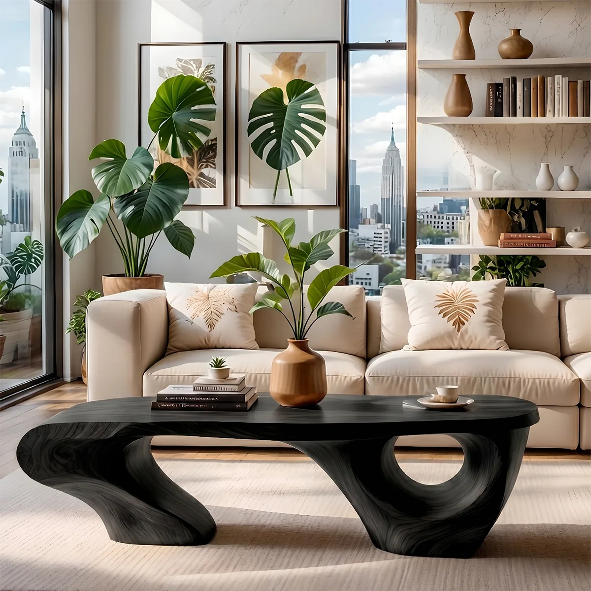 Modern Abstract Sculptural Solid Wood Coffee Table
