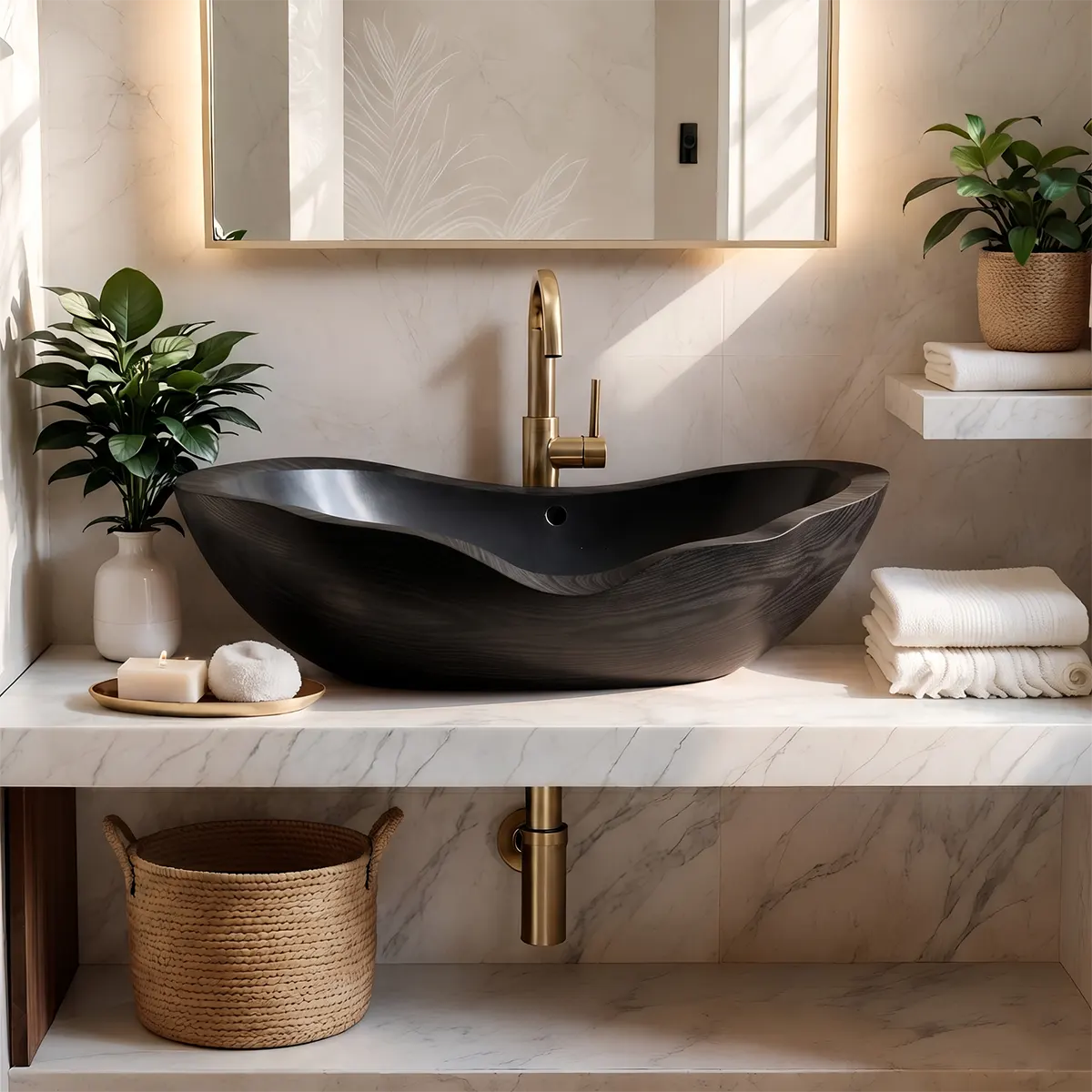 Organic Sculptural Vessel Sink | Asymmetrical Countertop Bathroom Basin TT006-7DHU6SA
