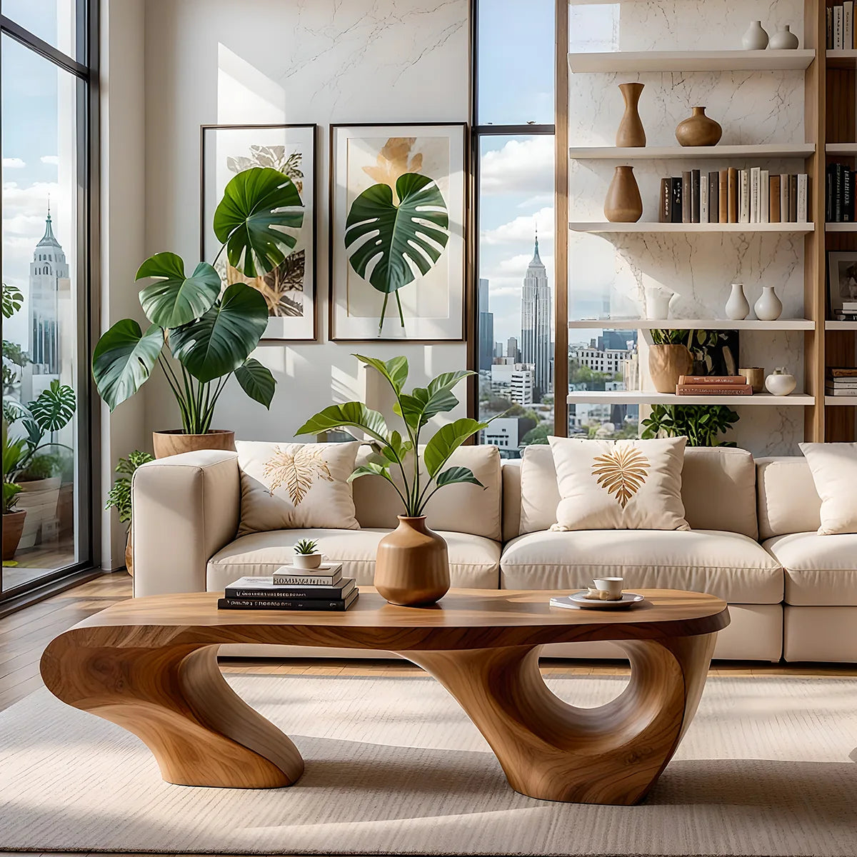 Modern Abstract Sculptural Solid Wood Coffee Table