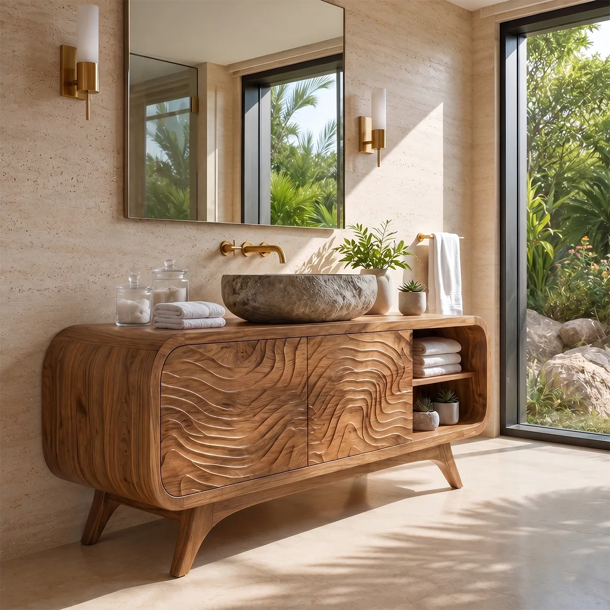 Organic Wave Single Sink Bathroom Vanity Cabinet TT006-8618