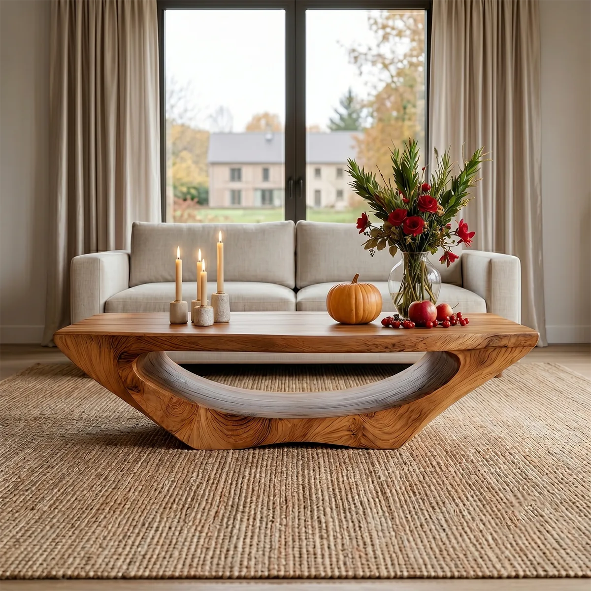 Sculptural Solid Wood Coffee Table – Handcrafted Organic Modern Living Room Table