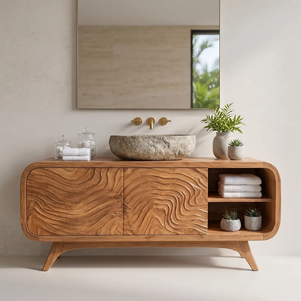 Organic Wave Single Sink Bathroom Vanity Cabinet TT006-8618