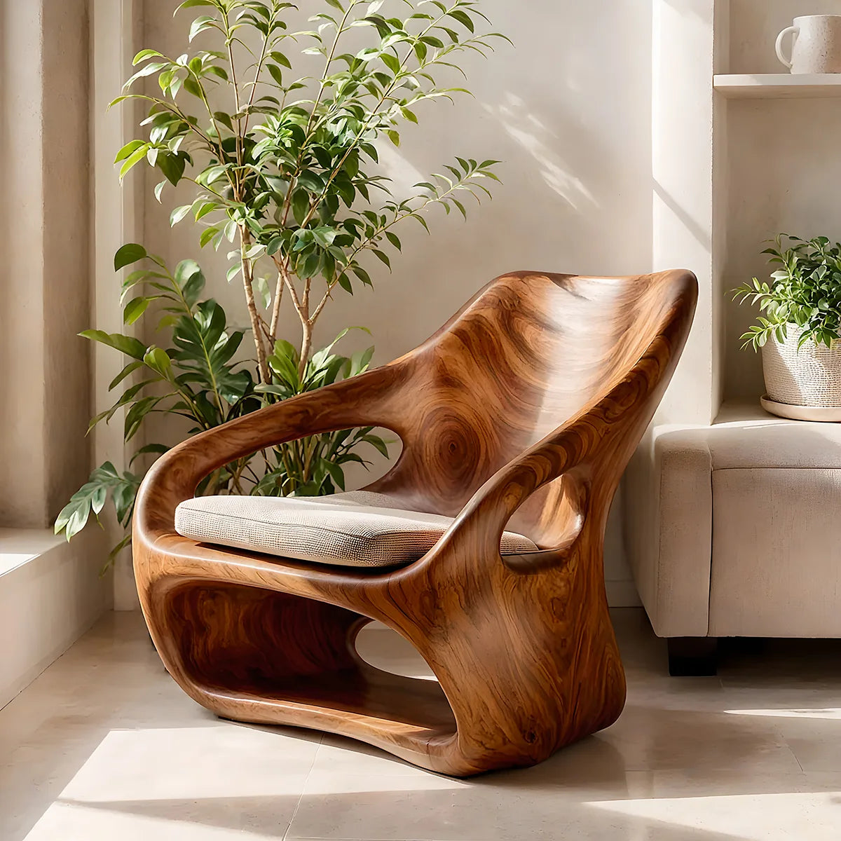 Organic Sculptural Solid Wood Lounge Chair | Handcrafted Modern Wooden Accent Chair TT006-4747