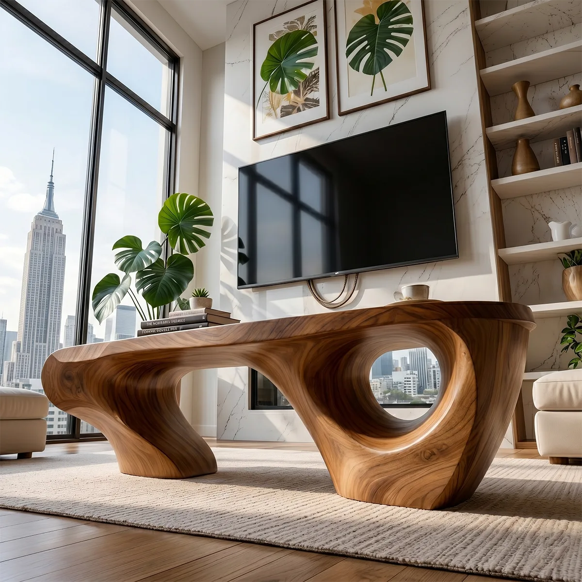 Modern Abstract Sculptural Solid Wood Coffee Table