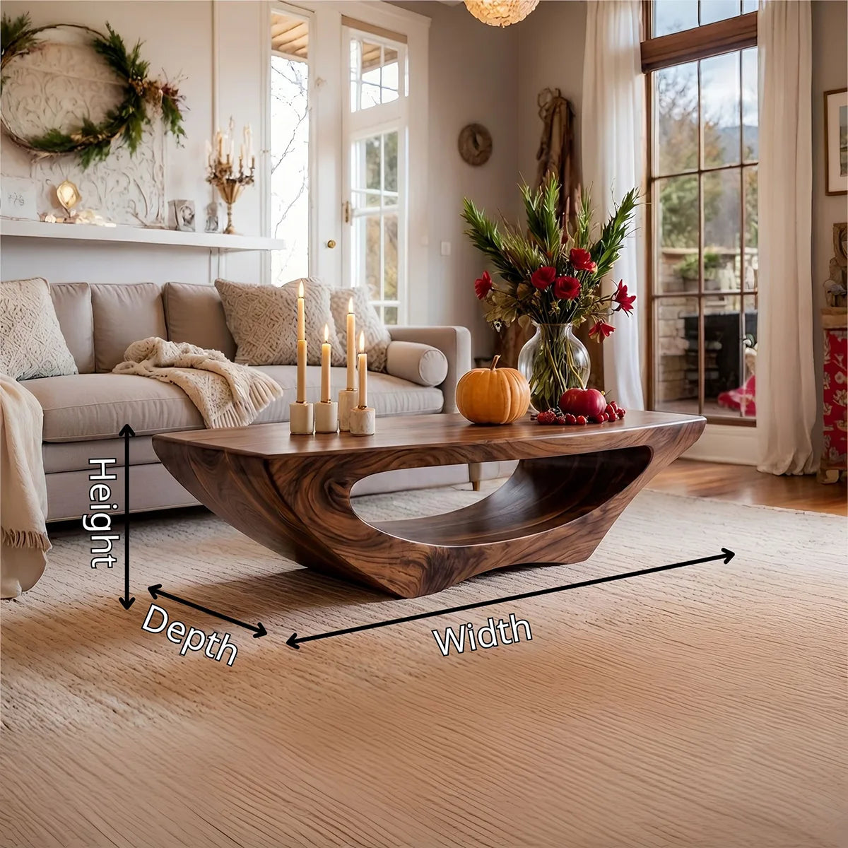 Sculptural Solid Wood Coffee Table – Handcrafted Organic Modern Living Room Table