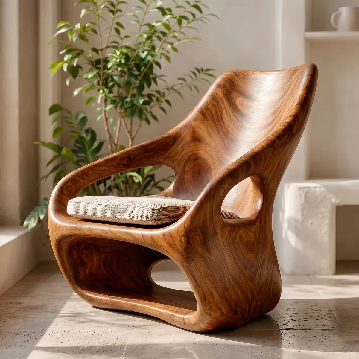 Organic Sculptural Solid Wood Lounge Chair | Handcrafted Modern Wooden Accent Chair TT006-4747