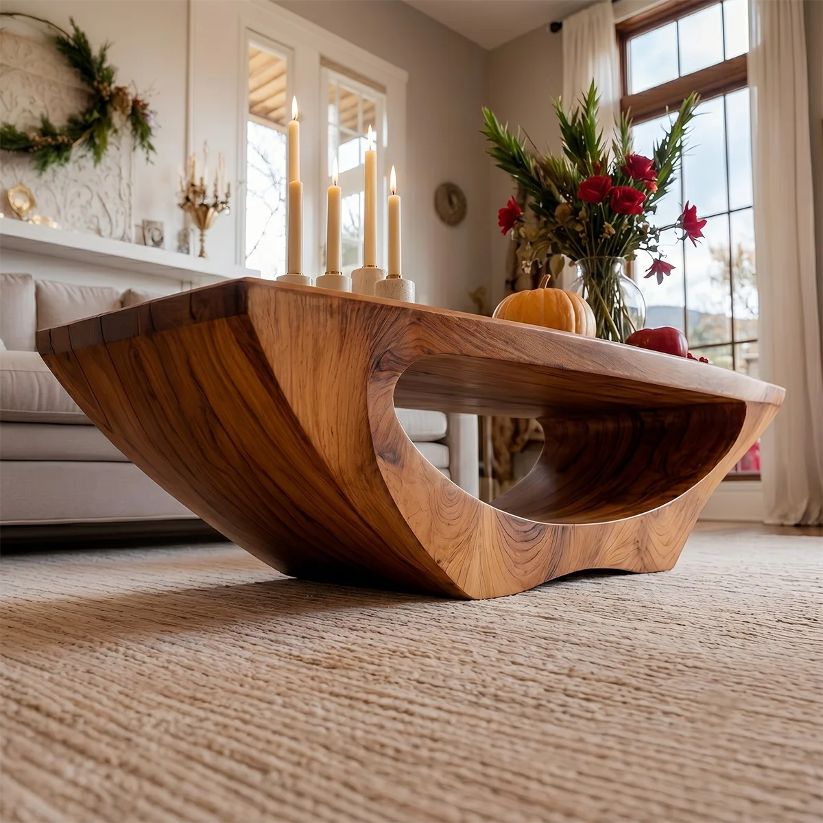 Sculptural Solid Wood Coffee Table – Handcrafted Organic Modern Living Room Table