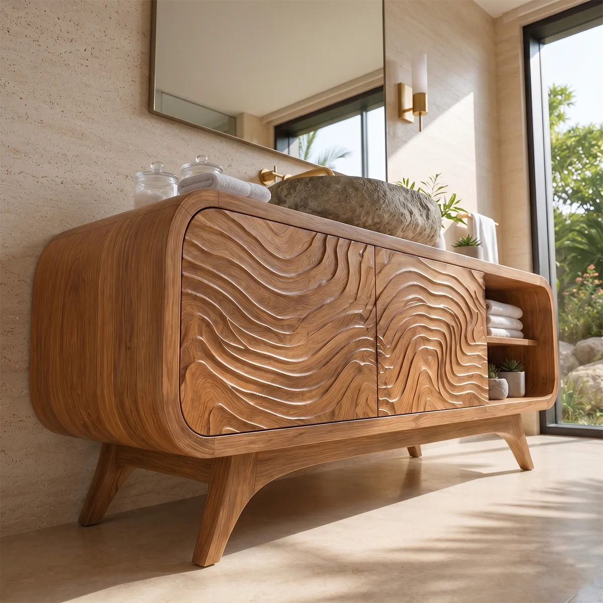Organic Wave Single Sink Bathroom Vanity Cabinet TT006-8618