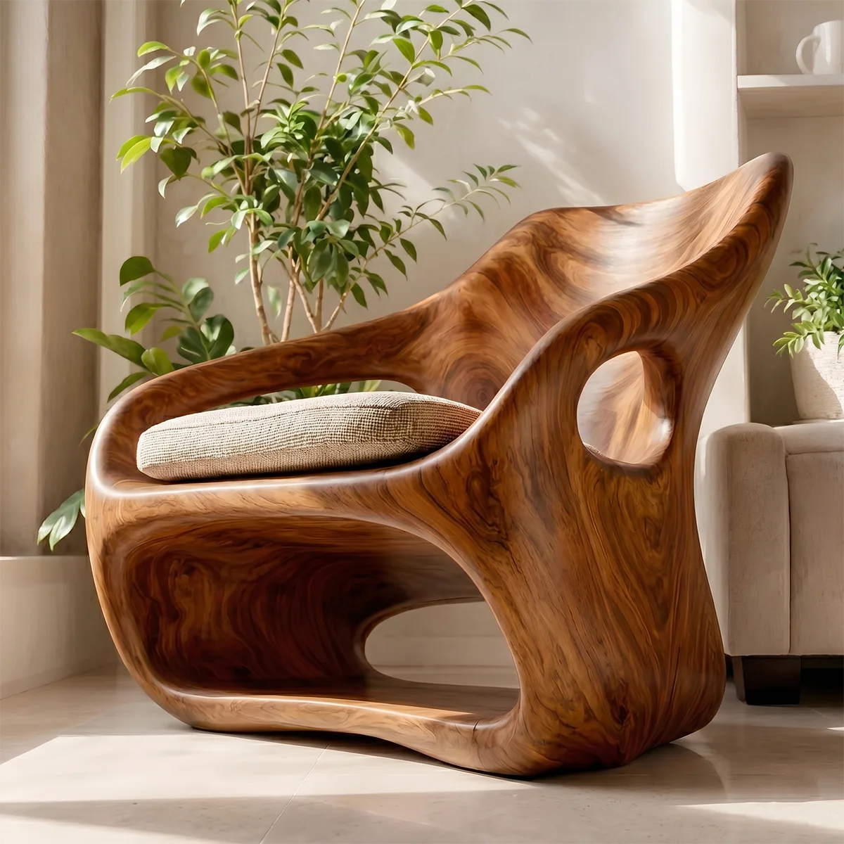 Organic Sculptural Solid Wood Lounge Chair | Handcrafted Modern Wooden Accent Chair TT006-4747