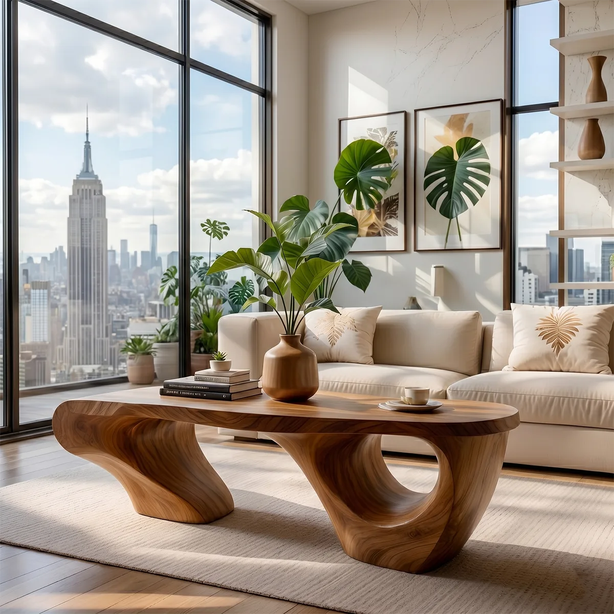 Modern Abstract Sculptural Solid Wood Coffee Table