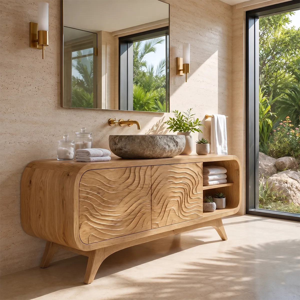 Organic Wave Single Sink Bathroom Vanity Cabinet TT006-8618