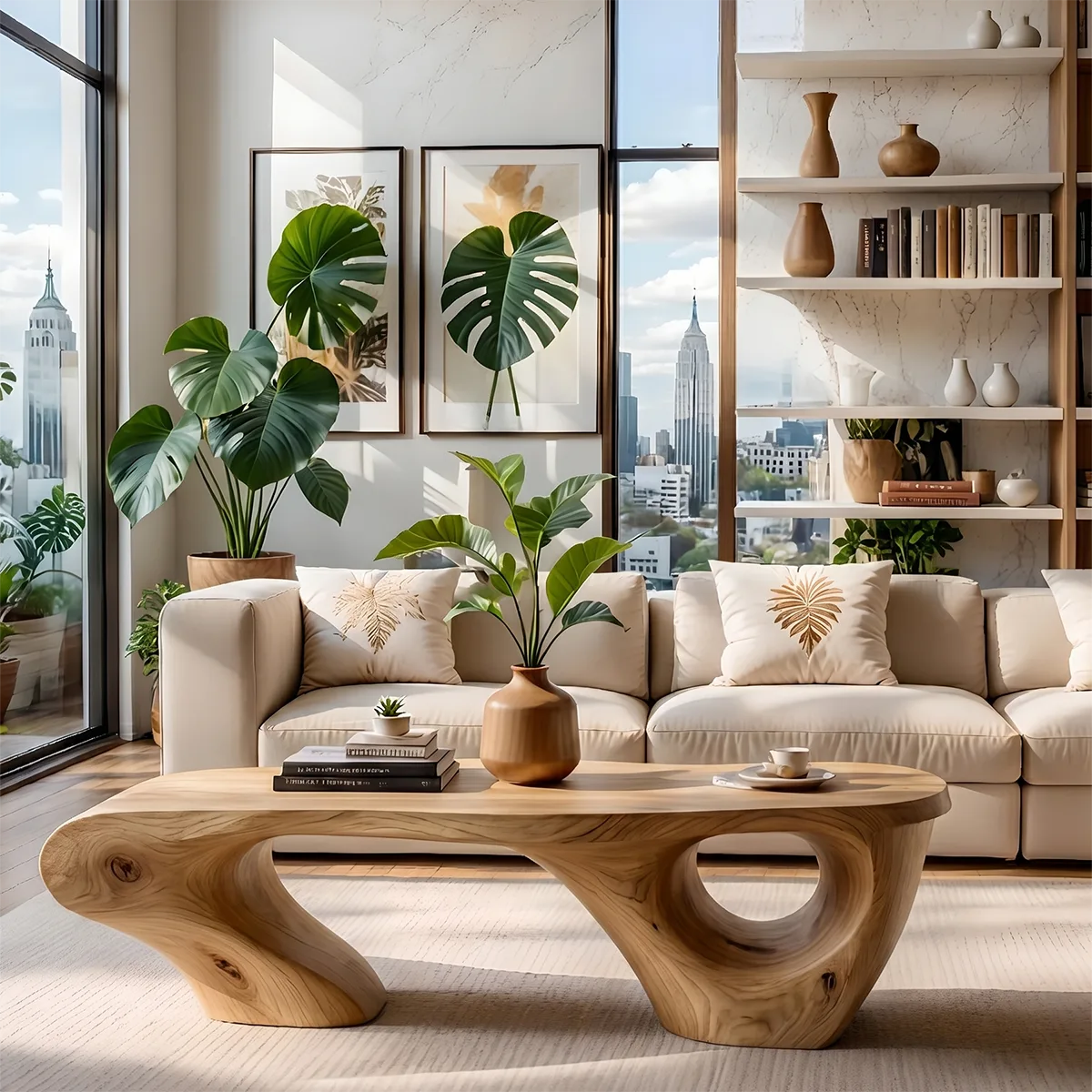 Modern Abstract Sculptural Solid Wood Coffee Table