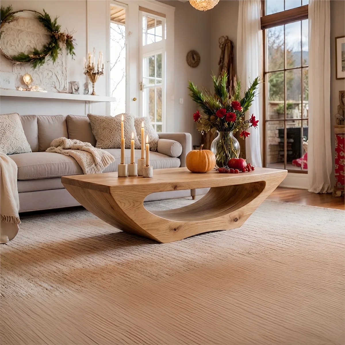 Sculptural Solid Wood Coffee Table – Handcrafted Organic Modern Living Room Table