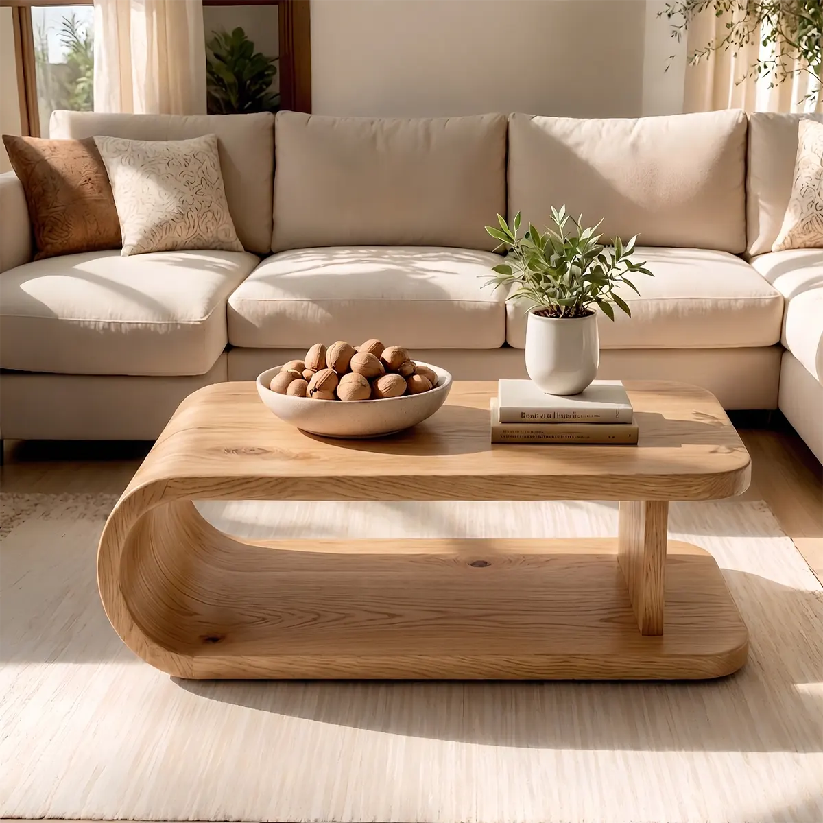 Modern Waterfall Coffee Table | Sculptural Open Shelf Center Table for Contemporary Living Room TT006-7074
