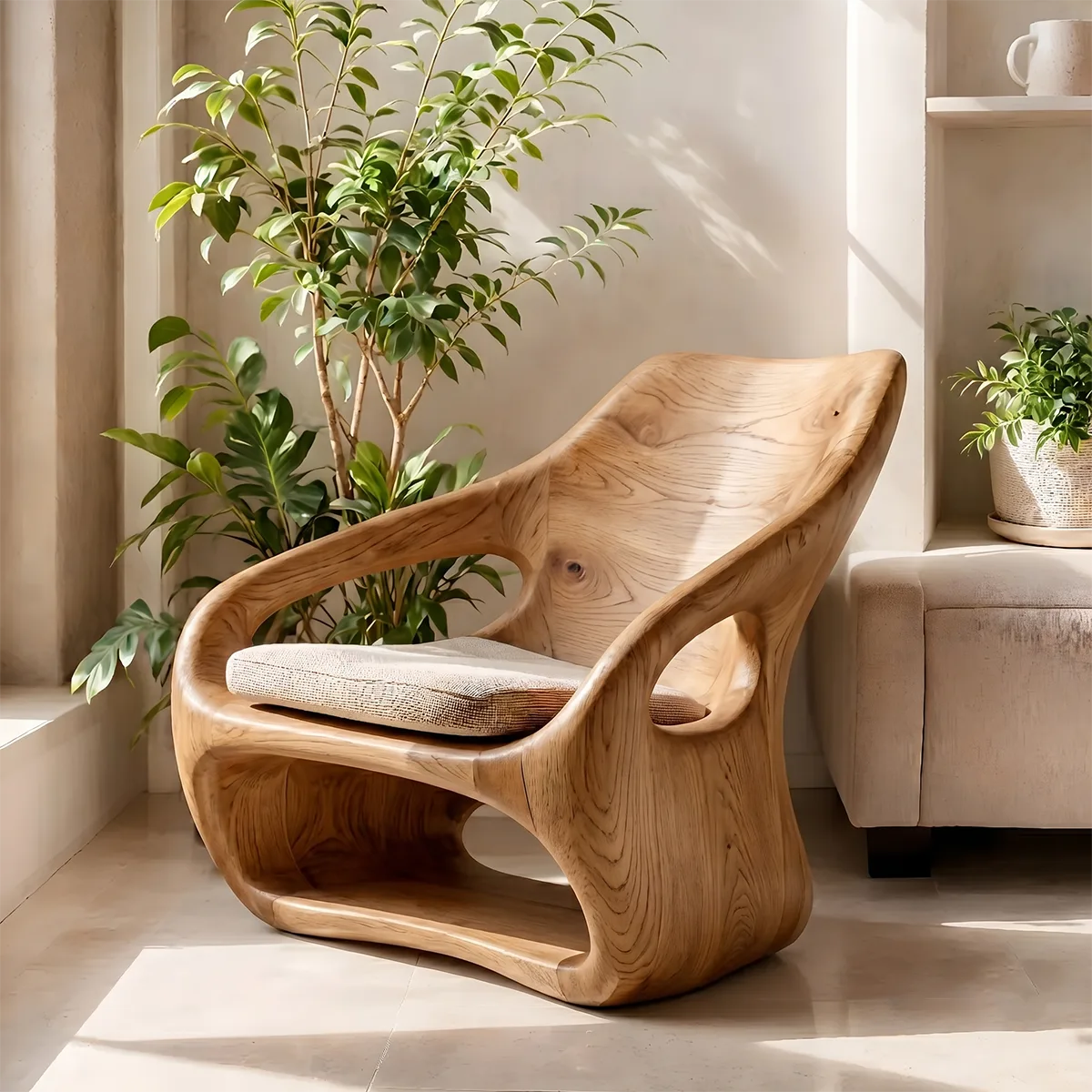Organic Sculptural Solid Wood Lounge Chair | Handcrafted Modern Wooden Accent Chair TT006-4747