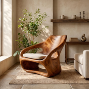 Organic Sculptural Solid Wood Lounge Chair | Handcrafted Modern Wooden Accent Chair TT006-4747