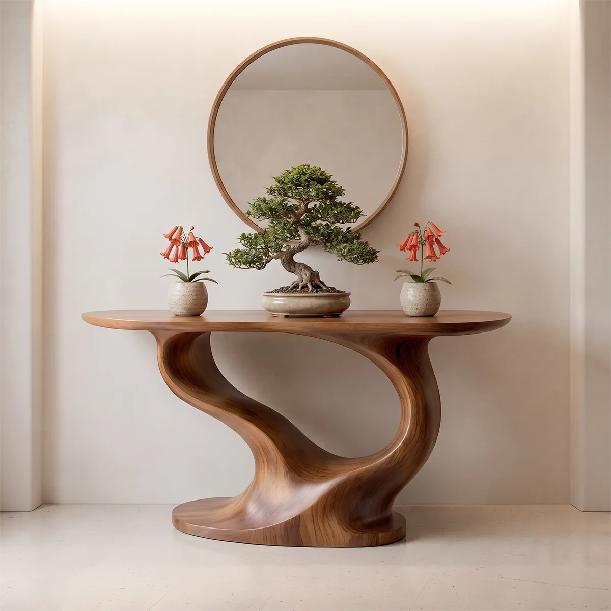 Modern Organic Console Table with Sculptural Solid Wood Base | Contemporary Entryway Console TT006-8689