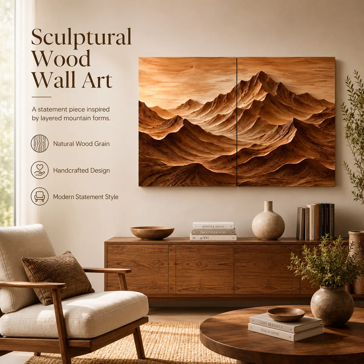 Mountain Wood Wall Art | Abstract Wooden Landscape Wall Decor for Living Room, Bedroom & Office TT006-1627