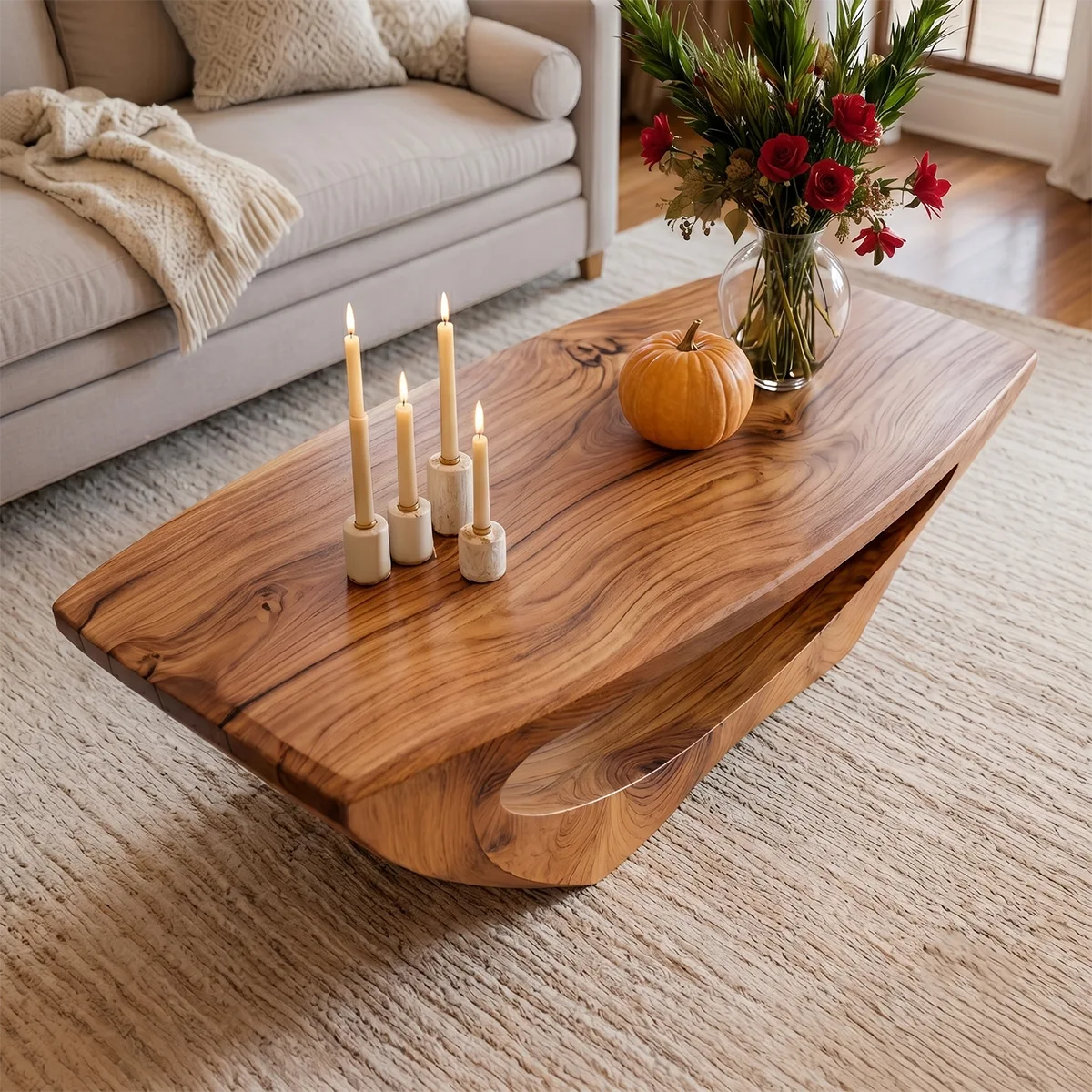 Sculptural Solid Wood Coffee Table – Handcrafted Organic Modern Living Room Table