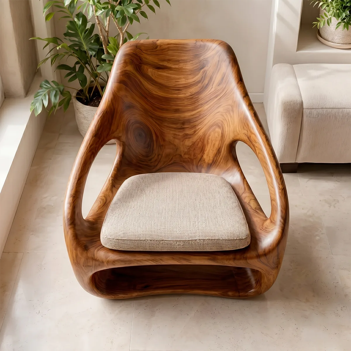 Organic Sculptural Solid Wood Lounge Chair | Handcrafted Modern Wooden Accent Chair TT006-4747