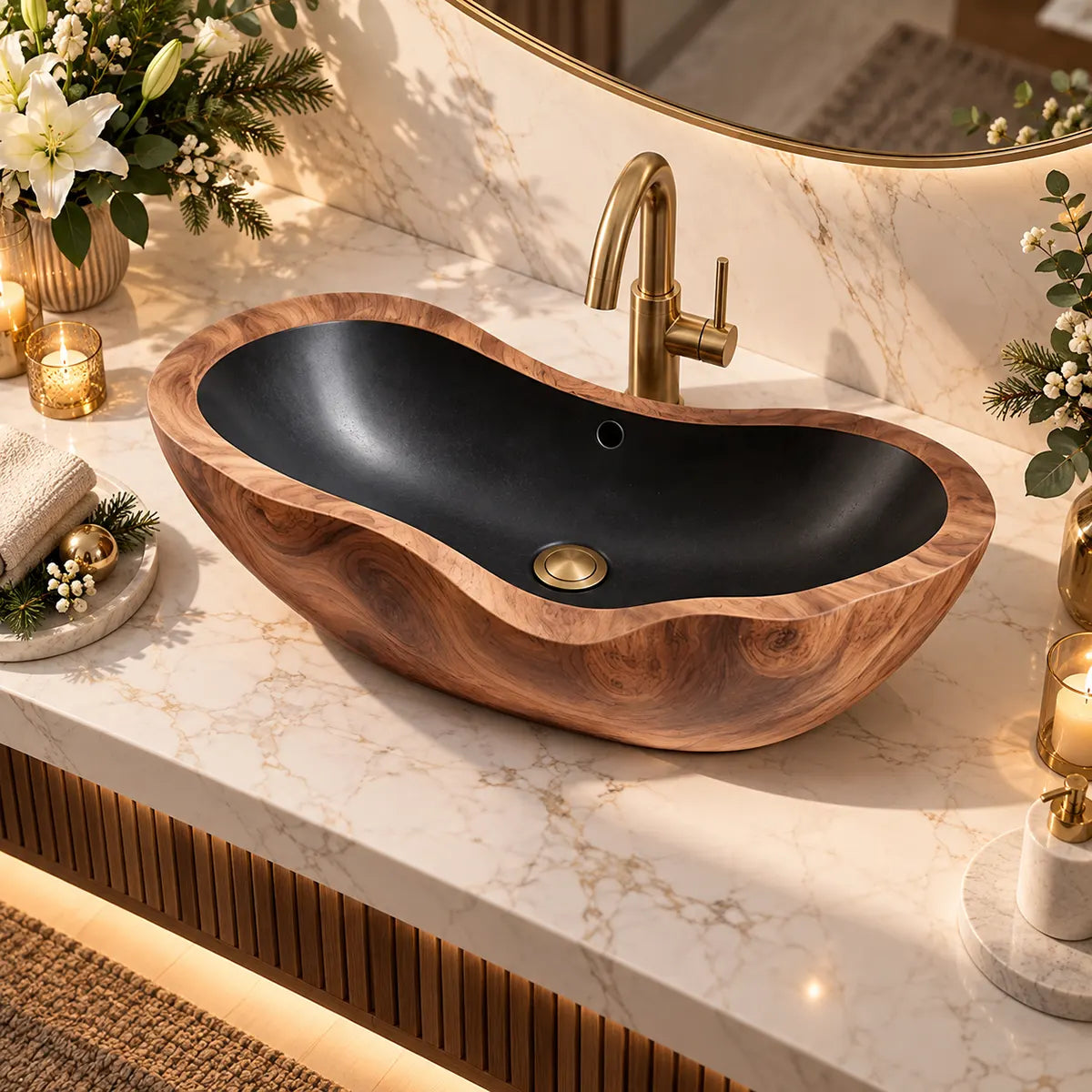 Organic Sculptural Vessel Sink | Asymmetrical Countertop Bathroom Basin TT006-7DHU6SA