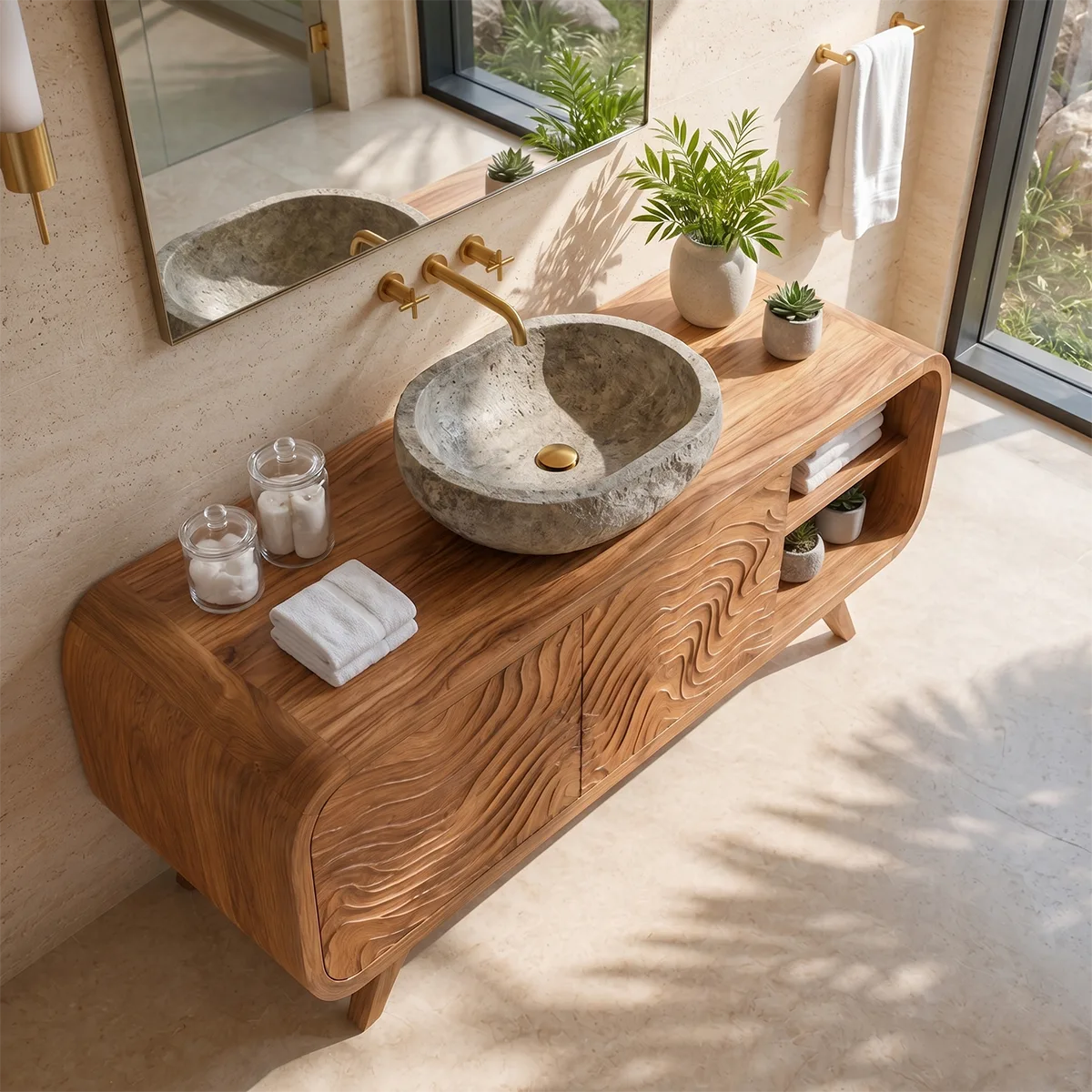 Organic Wave Single Sink Bathroom Vanity Cabinet TT006-8618