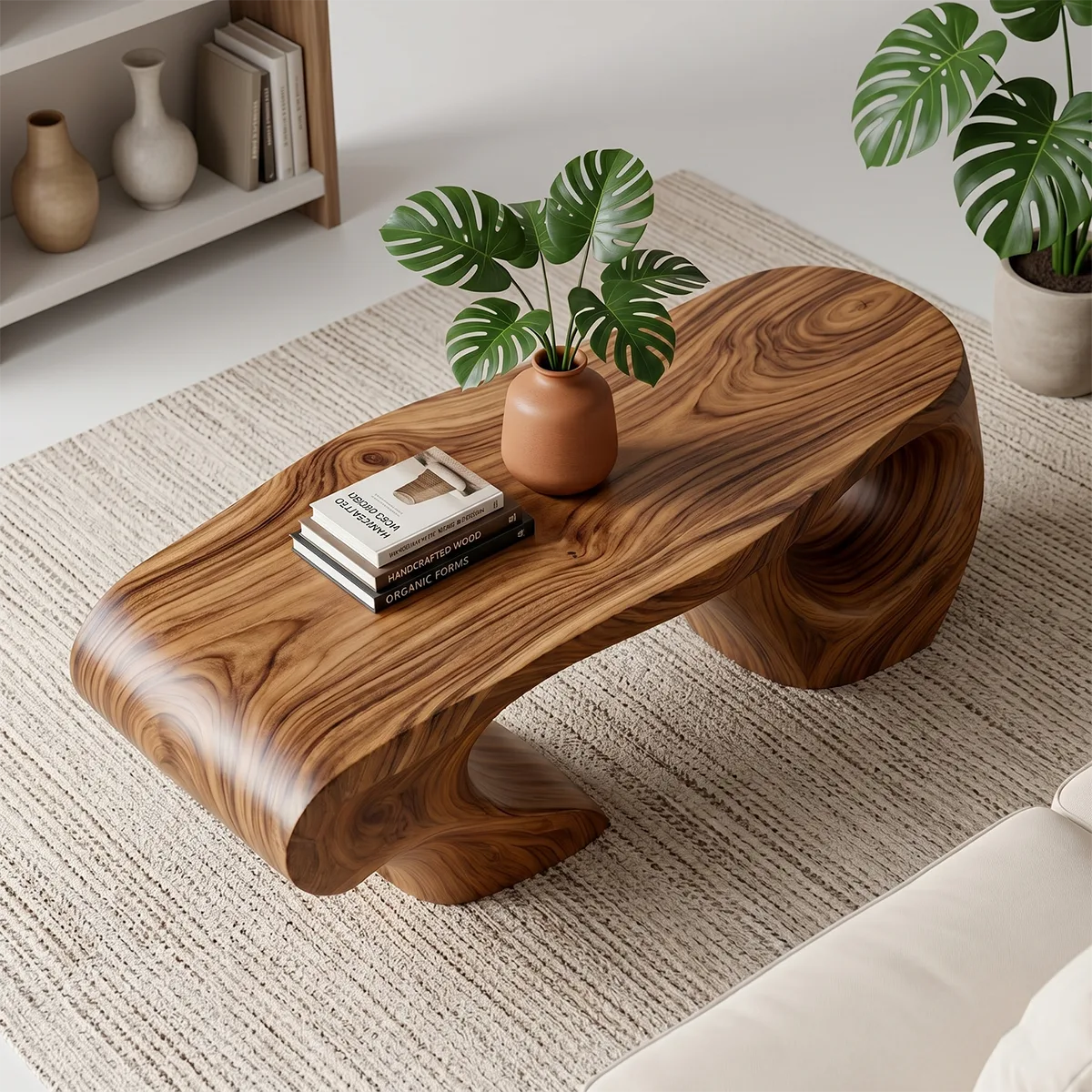 Modern Abstract Sculptural Solid Wood Coffee Table