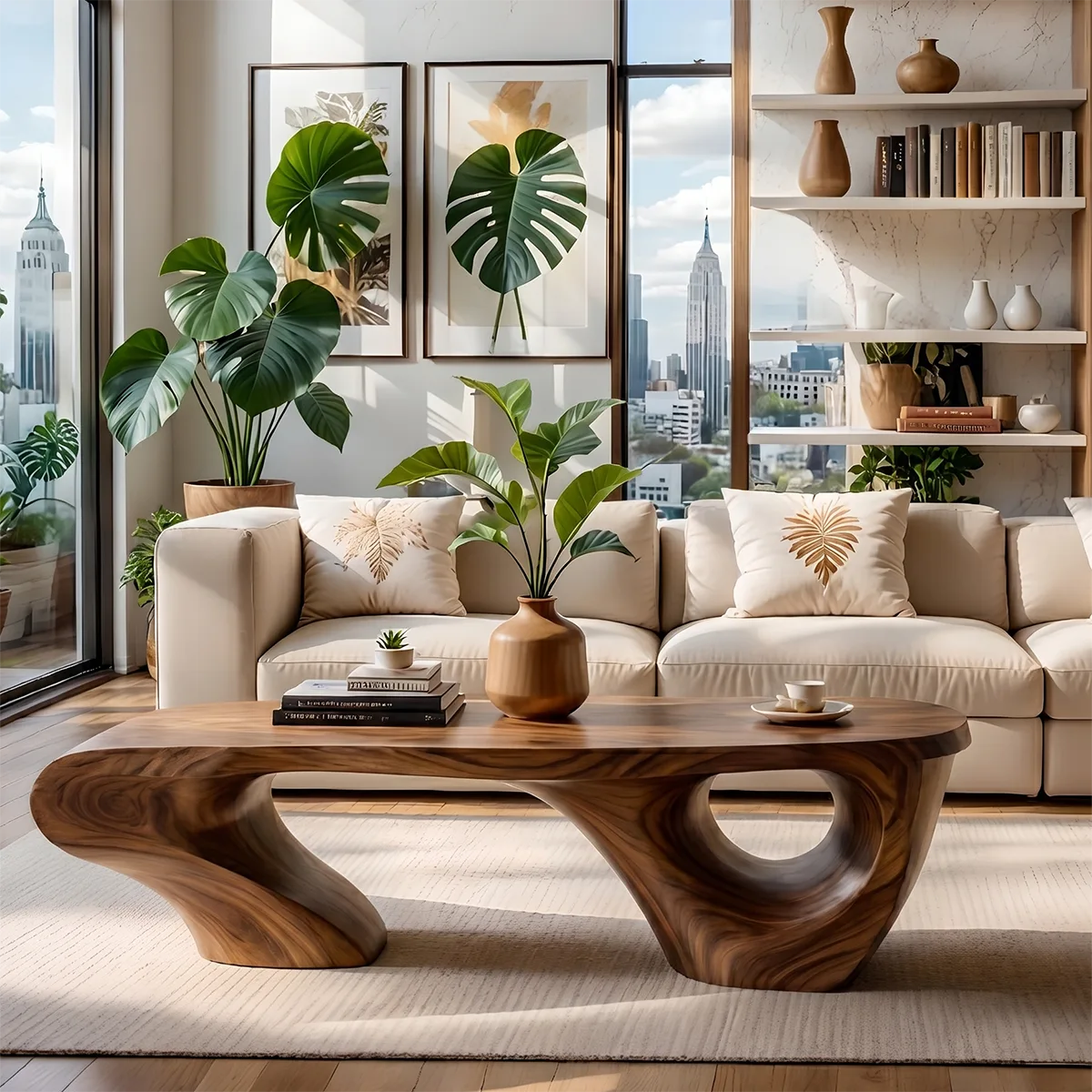 Modern Abstract Sculptural Solid Wood Coffee Table