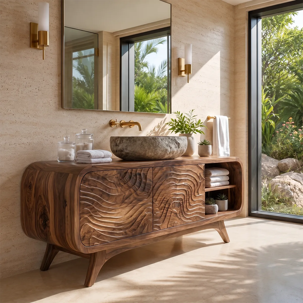 Organic Wave Single Sink Bathroom Vanity Cabinet TT006-8618