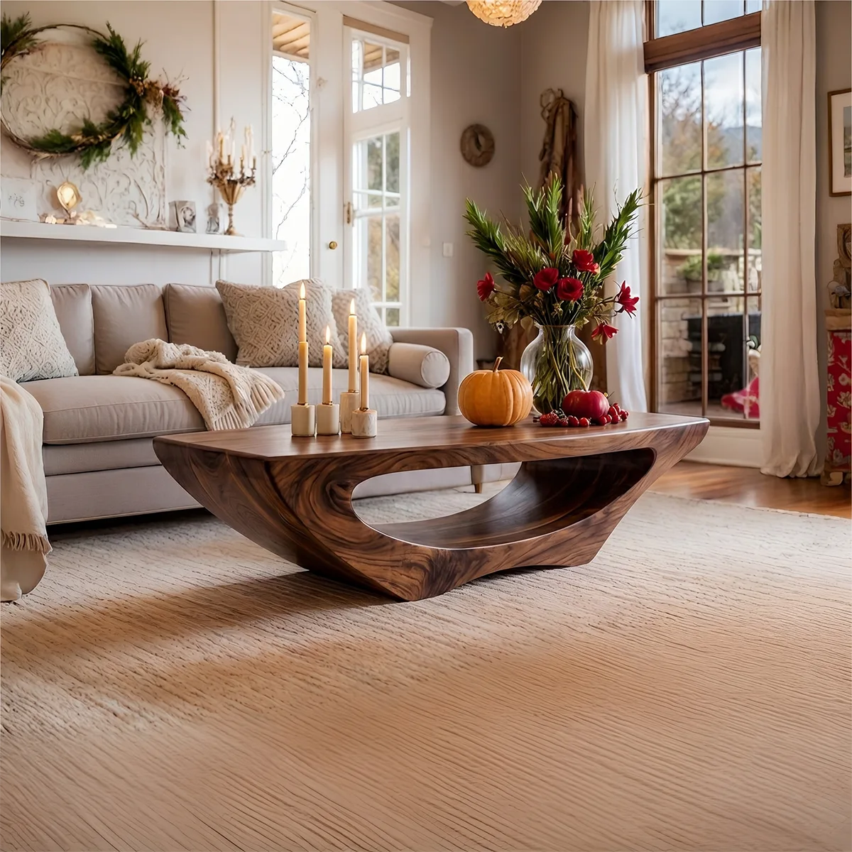 Sculptural Solid Wood Coffee Table – Handcrafted Organic Modern Living Room Table