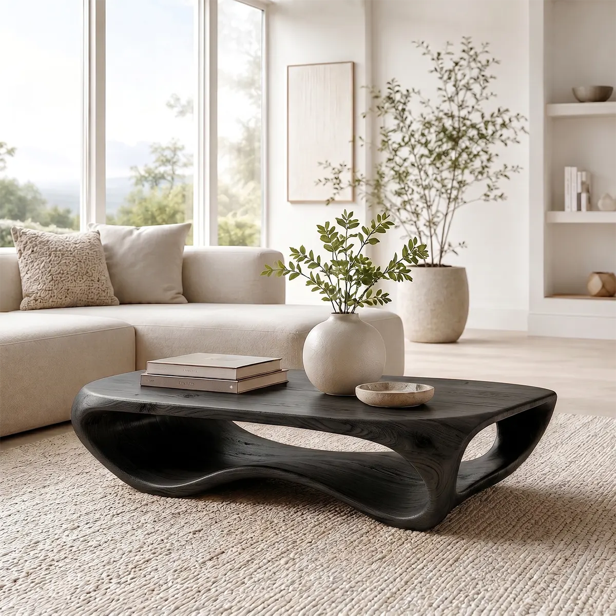 Modern Organic Coffee Table | Sculptural Low Profile Center Table for Contemporary Living Room TT006-3779