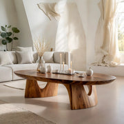 Oval Solid Wood Coffee Table – Handcrafted Sculptural Modern Living Room Table