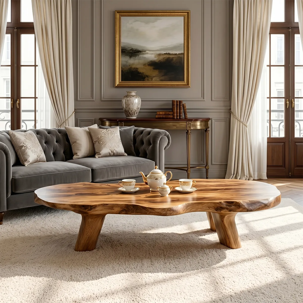 Organic Solid Wood Coffee Table – Handcrafted Rustic Modern Design TH003-6475