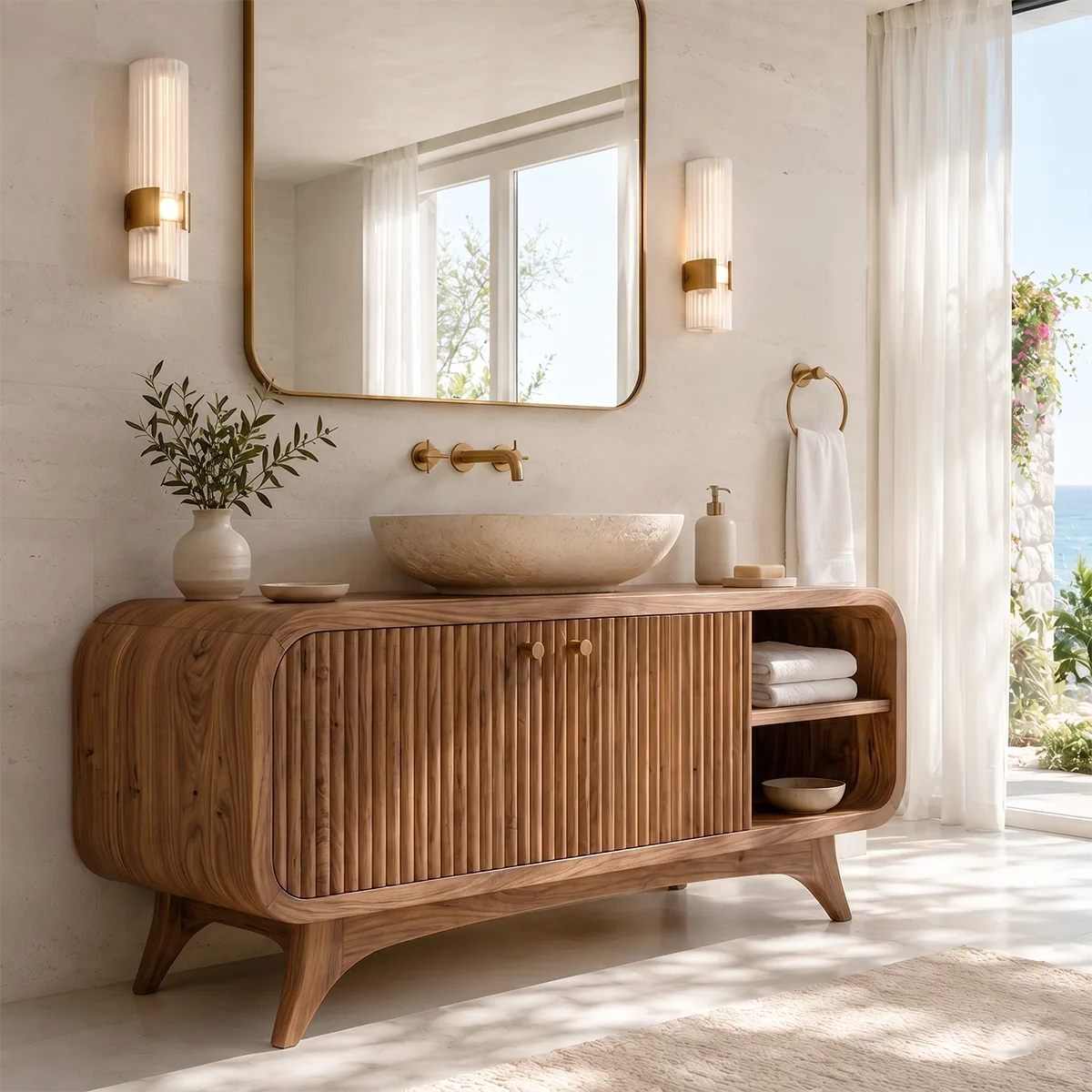 Fluted Single Sink Bathroom Vanity Cabinet TT006-1440
