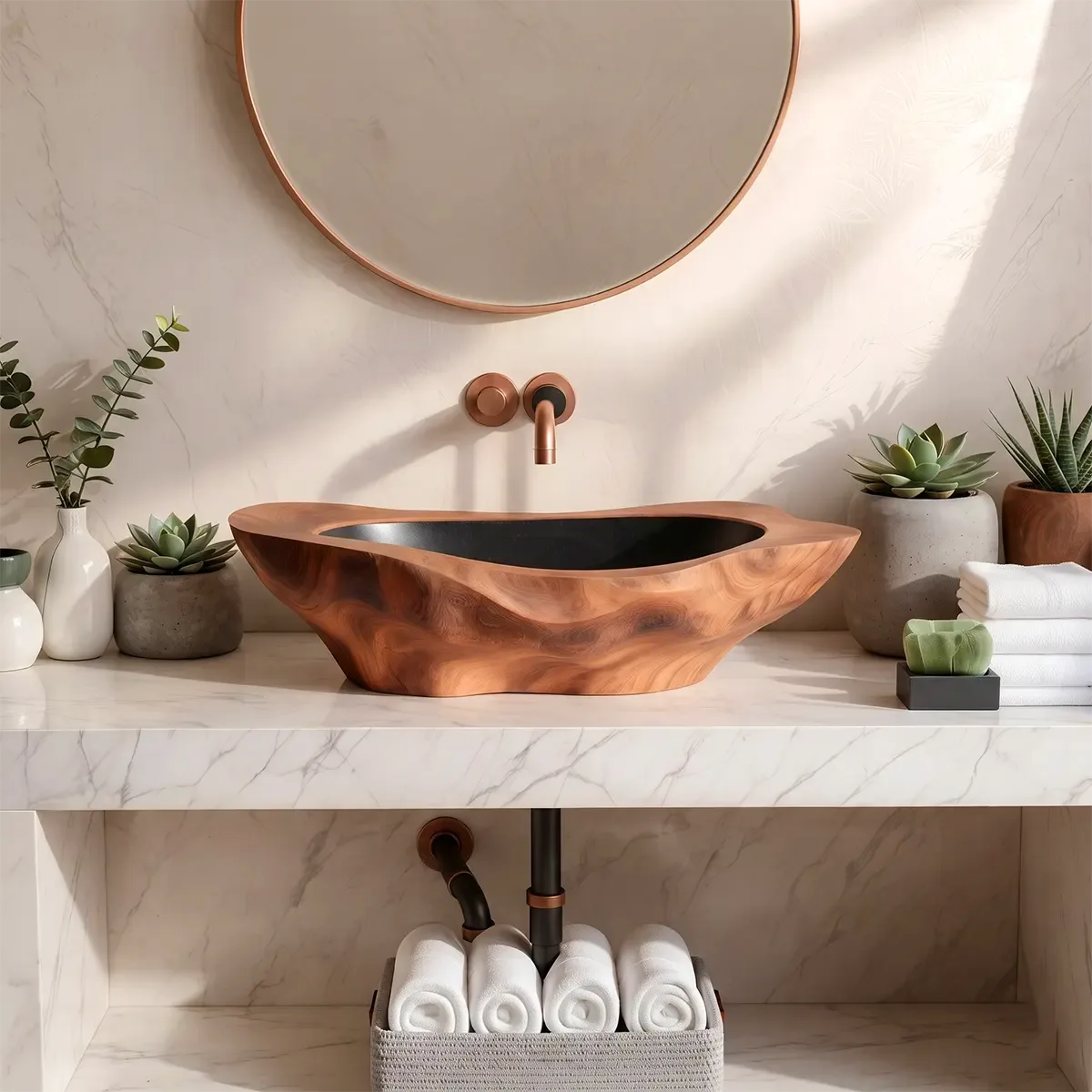 Sculptural Freeform Vessel Sink | Organic Asymmetrical Countertop Bathroom Basin TT006-7HSM4CS