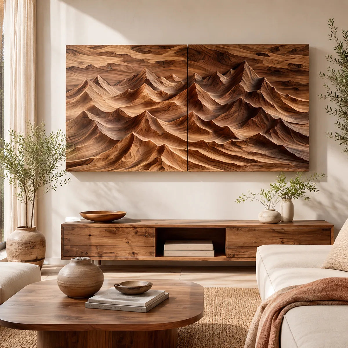 Panoramic Wood Mountain Wall Art | Modern Carved Wooden Wall Decor for Living Room, Bedroom & Office TT006-8613